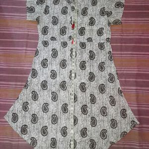 Off White A-line Kurti With Deep Brown Printed