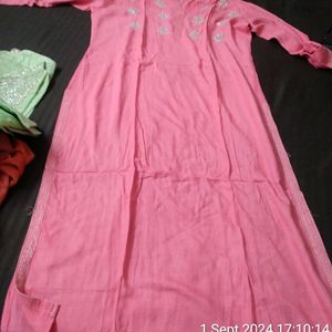 New Pink Kurta With Design On Neck Portion