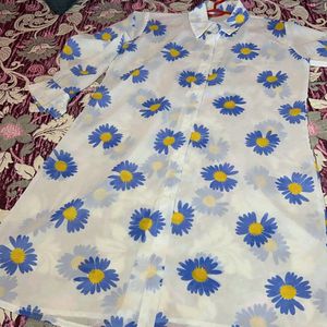 Transparent Blue 💙 Printed Flower Shirt 👕 Ko