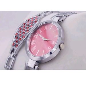 Stylish Pink Stone Bracelet And Watch
