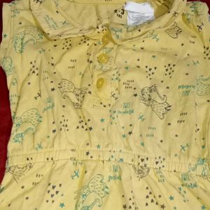 Baby Girl Yellow Printed Cotton Frock