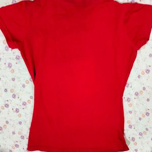 Red High neck Half Sleeve Top