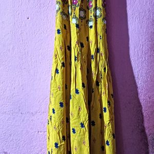 Yellow Cotten Long Kurti For Haldi