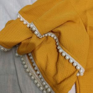 Yellow Free Sleevless With Beads Loose Top