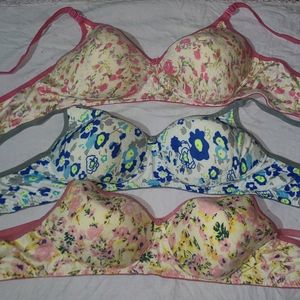 3 Paded Soft Bra Combo Flowers Print