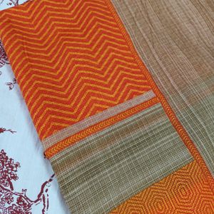 Orange And Black Color Synthetic Kota Saree