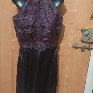 Purple Alter Neck Lace Party Wear Dress.