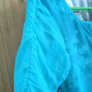 Cyan Colour Top Of Banarasi Silk