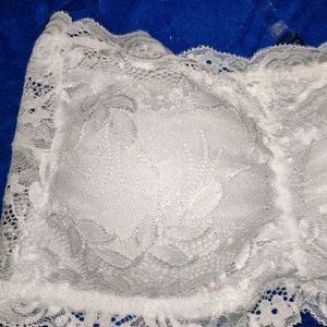 Full Net White Padded Bra With Transparent Strap