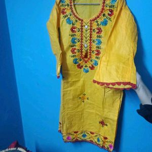 Haldi Embroidery Suit With Beautiful Dubatta