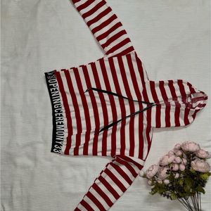 Crop Hoodie Red And White