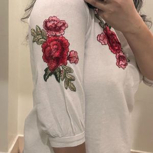 Off White Top With Floral Patchwork