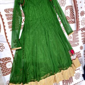 Heavy Work Party Wear Green Anarkali Suit