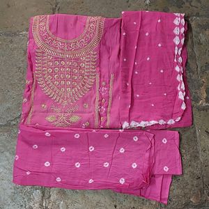 Pink Cotton Bandhani Dress Material