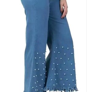 Flared Pearl Design Women Jeans