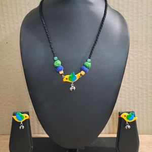 Brand New Clay Bird Necklace With Earring