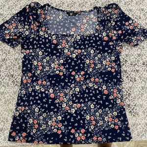 Flower Print Soft Square Net Top