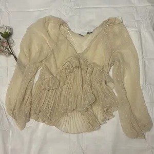 Beige Frill Top - Balloon Sleeves