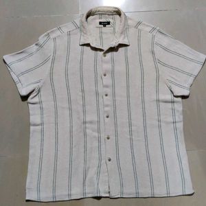 Zudio Cream Stripe Half Sleeve Shirt