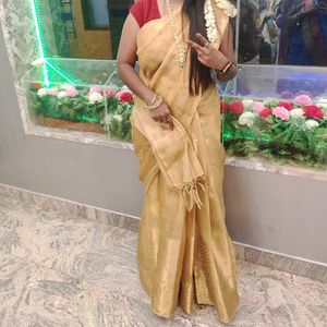 Gold tissue silk saree trending with stiched blous