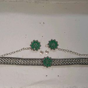 Green Stone Choker & Earings Set