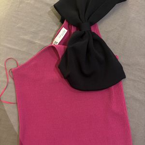 Zara One Shoulder Bow Fitted Top