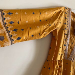 Yellow Anarkali Kurta With Trousers Set For Beauty