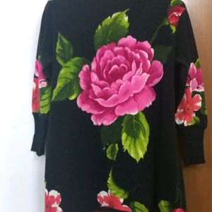 Latest Black Woolen Flower Print With Stone Work