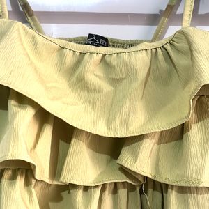 Lime green Ruffles Crop Top With Ruched Back