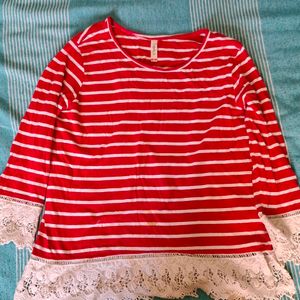 Red N White Line Top ♥️