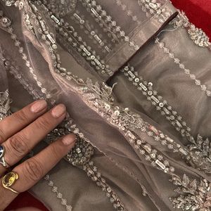 Grey Sequins Shirt With Dupatta