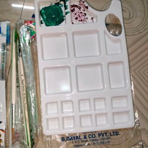 Drawing Plate With 3 Used Dayal Company Brush & 1 New Doms Brush Pack (Consisting 4 Different No Brushes) (16 A4 Art paper Sheets Free)