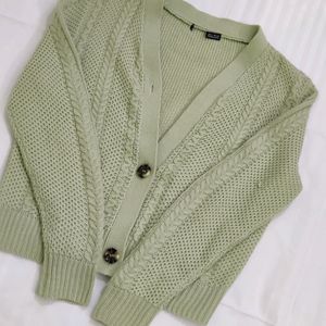 V Neck Casual Women Light Green Knit Sweater