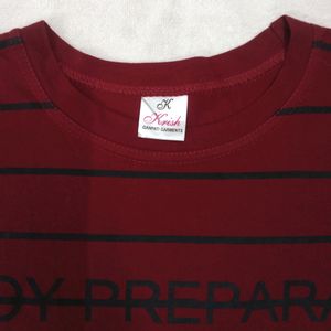 Dark Red Crop Top With Black Stripes