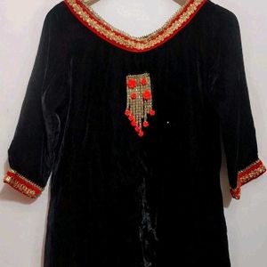 Black Velvet Partywear Kurti For 34 Bust