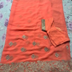 Peach Colour Saree For Eve Party 🎉