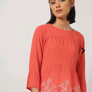 Women Embroidered Tiered Orange Top