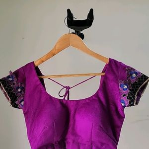 NEON PURPLE VELVET PADDED DESIGNER BLOUSE