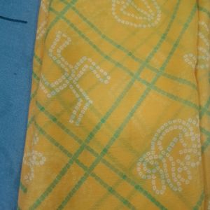 Yallow And Green Bandhni Saree