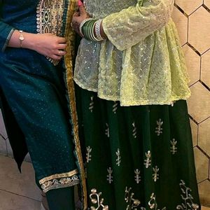 Green Lahenga Sequence Blouse And Shrug