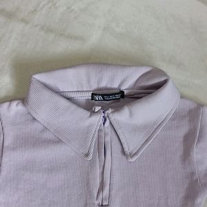 Zara Lilac Polo Crop Top