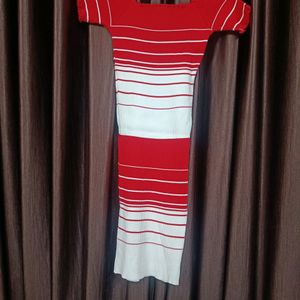 SHOWOFF Bodycon Dress with Off-Shoulders Red White