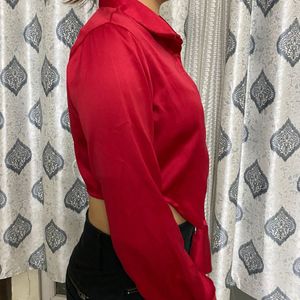 Button Down Satin Crop shirt