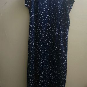 Navy Blue Printed A-line Kurta