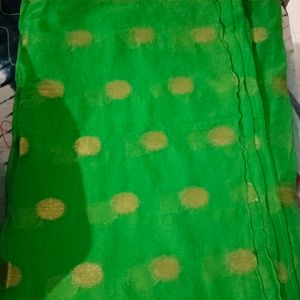 green color saree with golden butta single use