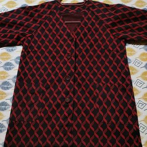 Black/Red Printed Polyester Blazer