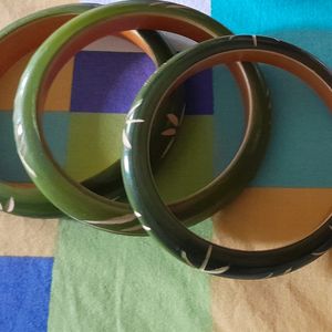 Handmade Wooden Bangles In Green