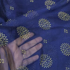 Blue Organza Silk Saree With Gold Floral Print