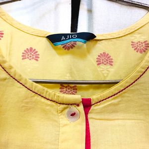 Yellow Kurti with Red Kadhai Work & painted Motif