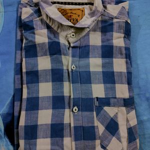 Men's Black And Blue Checked Collar Shirt COMBO